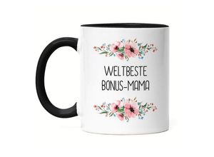 Hey!Print Tasse Weltbeste Bonus-Mama Tasse Mutterliebe Blumenmotiv Geschenkidee Muttertag Geburtstag