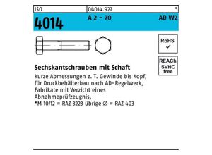 Bufab Sechskantschraube 100er Pack Sechskantschraube ISO 4014 Schaft M20x 90 A 2