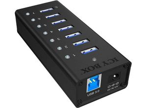 ICY BOX ICY 7-Port USB 3.0 Hub mit USB Ladeport Computer-Adapter, schwarz