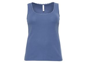 sheego Tanktop mit Spitze am Rundhalsausschnitt, rauchblau, Gr.56