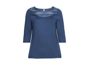 sheego Shirt mit Spitzeneinsatz, rauchblau, Gr.56/58