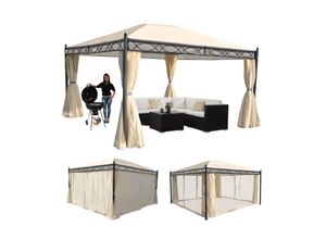 MCW Pergola Calpe, Garten Pavillon, stabiles 7cm-Gestell mit Seitenwand + Moskitonetz ~ creme 4x3m