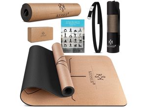 KESSER® Yogamatte Kork Inkl. Tragegurt Tasche & Yoga-Block Gymnastikmatte Yoga Matte rutschfest aus Naturkautschuk TPE Fitnessmatte, 183 x 62 Trainingsmatte für Fitness Sportmatte, Gymnastik extradick