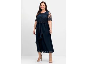 sheego Abendkleid mit besticktem Mesh-Oberteil, nachtblau, Gr.52