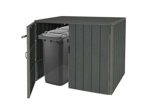 XL 2er-/4er-WPC-Mülltonnenverkleidung MCW-J28, Premium Mülltonnenbox, Metall Holzoptik, erweiterbar ~ grau