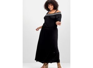 sheego Strandkleid mit Carmenausschnitt und Volants, schwarz, Gr.58