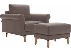 hülsta sofa Sessel hs.450, modern Landhaus, Breite 88 cm, Fuß Nussbaum, beige|grau