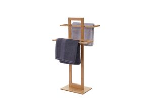 Handtuchhalter MCW-B74, Badezimmer Handtuchständer Handtuchtrockner freistehend, Bambus 80x42x27cm