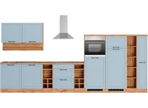 Kochstation Küche KS-Lana, 420 cm breit, wahlweise mit oder ohne E-Geräte, blau
