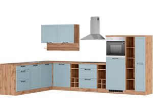Kochstation Küche KS-Lana, Stellbreite 240/360 cm, wahlweise mit E-Geräten, blau