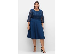 sheego Cocktailkleid mit Zierbortenstickerei am Oberteil, blau, Gr.54