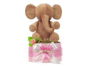 dubistda-WINDELTORTEN- Neugeborenen-Geschenkset Windeltorte Mädchen LITTLE PEANUT + kuscheliger Elefant