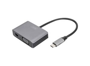 Digitus DA-70825 Mini-DisplayPort / USB-C® / VGA Adapter [1x USB-C® - 2x Mini-DisplayPort Buchse, VGA-Buchse] Schwarz Geschirmt, Rund 0.2 m