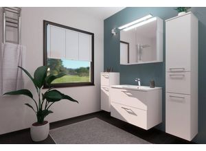 nobilia® elements Badmöbel-Set, (4-St), Badblock mit Spiegelschrank und Beimöbeln, weiß