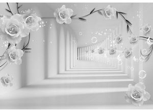wandmotiv24 Fototapete Grau Wasserblasen Korridor Blumen
