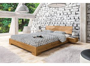 Natur24 Bett Bett Bento 3 Sonderlänge 180x220 Wildeiche Holzkopfteil und Holzbeine