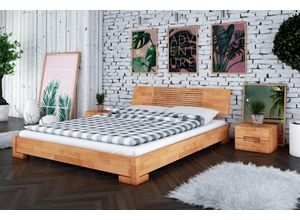 Natur24 Einzelbett Bett Bento 11 Sonderlänge 90x190 Kernbuche Holzkopfteil und Holzbeine