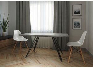 Möbelcenter Löhne Esstisch Life 160-200x90 cm / Metallfüße/ Tischplatte Weiß/Betonoptik/Eiche