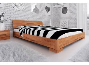 Natur24 Bett Bett Bento 5 Sonderlänge 200x210 Kernbuche Holzkopfteil und Holzbeine
