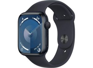 Apple Watch Series 9 GPS Aluminium 45mm M/L Smartwatch (4,5 cm/1,77 Zoll, Watch OS 10), Sport Band, schwarz