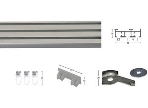 Gardinenschiene Flächenvorhangschiene Compact, GARESA, 3-läufig, Wunschmaßlänge, mit Bohren, verschraubt, Aluminium, Kunststoff, für Paneele oder Vorhänge mit Gleiter, verlängerbar, grau