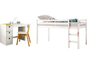 Lüttenhütt Jugendzimmer-Set Alpi, (Spar-Set, 2-St), Hochbett und Schreibtisch mit Stauraum, perfekt für kleine Räume, weiß