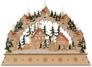 my home LED Schwibbogen Peer, mit Kindern und Häusern in Schneelandschaft, Breite ca. 35 cm (1-tlg), Weihnachtsdeko aus Holz, Dekoobjekt mit Beleuchtung, Batteriebetrieb, beige|grün|rot|weiß