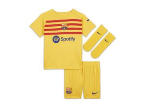 FC Barcelona 2023/24 Fourth dreiteiliges Nike Dri-FIT-Fußballtrikot-Set für Babys und Kleinkinder - Gelb