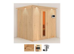 Karibu Sauna Dima, BxTxH: 210 x 184 x 202 cm, 68 mm, (Set) 3,6-kW-Bio-Plug & Play Ofen mit externer Steuerung, beige