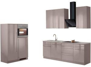 wiho Küchen Küchenzeile Chicago, mit E-Geräten, Gesamtbreite 330 cm, braun|grau