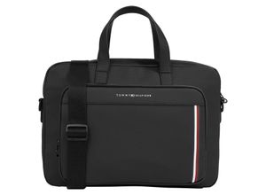 Tommy Hilfiger Messenger Bag TH PIQUE PU SLIM COMPUTER BAG, mit charakteristischem Streifendetail, schwarz