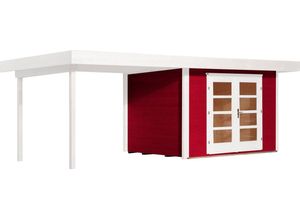 weka Gartenhaus Designhaus 126 Plus, BxT: 645x377 cm, (Set), mit Anbaudach, rot|weiß
