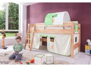 Natur24 Kinderbett Halbhohes Einzelbett Kim Buche lackiert 90x200cm Einzelbett