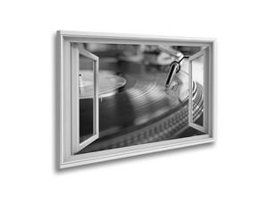 islandburner Leinwandbild Fensterblick Vinyl Player Analoge Tontechnik für DJs zum Abspielen dig