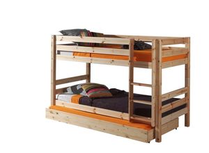 Natur24 Kinderbett Etagenbett mit Bettschublade Pino Kiefer massiv 90x200cm