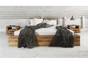 Natur24 Bett Bett Lubic 1 Sonderl 200x210 Wildeiche Sprossenkopfteil Holzfußgestell