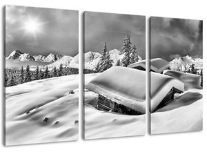 Pixxprint Leinwandbild Berghütten Alpen
