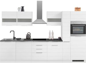 Kochstation Küche KS-Luhe, 330 cm breit, wahlweise mit oder ohne E-Geräten, gefräste MDF-Fronten, weiß