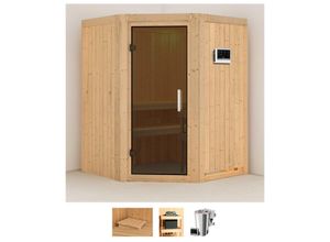 Karibu Sauna Nanna, BxTxH: 151 x 151 x 198 cm, 68 mm, (Set) 3,6-kW-Bio-Plug & Play Ofen mit externer Steuerung, beige