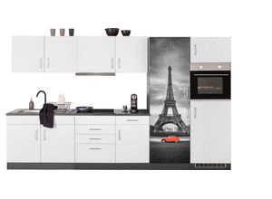 HELD MÖBEL Küchenzeile Paris, mit E-Geräten, Breite 330 cm, wahlweise mit Induktionskochfeld, weiß
