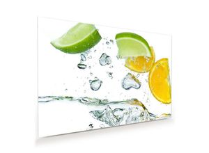 Primedeco Glasbild Wandbild Limetten auf Wassersplash mit Aufhängung