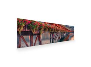 Primedeco Glasbild Wandbild Luzern Kapellbrücke Sunset mit Aufhängung