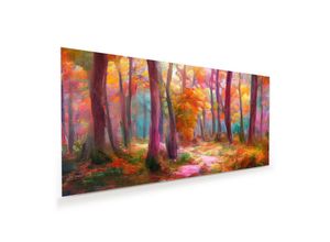 Primedeco Glasbild Wandbild Goldener Herbst im Wald mit Aufhängung