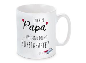 Herzbotschaft Tasse Kaffeebecher mit Motiv Ich bin Papa was sind Superkräfte?