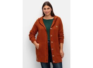 Strickjacke mit Kapuze, in Longform, cognac, Gr.46