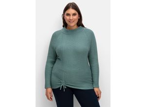 Pullover im Rippstrick, mit Raffung vorn, jade, Gr.48