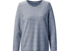 Damen Langarmshirt in jeansblau-gestreift ,Größe 42, Witt Weiden, 50% Baumwolle, 50% Polyester