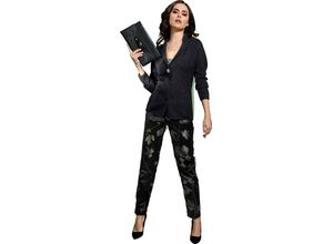 Damen Bügelfaltenhose in schwarz-khaki-gemustert ,Größe 48, Witt Weiden, 85% Polyester, 15% Seide