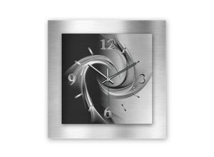 Kreative Feder Wanduhr 3D Designer-Wanduhr „Abstrakt Schwarz Weiß“ aus gebürstetem Aluminium (3D-Wölbung; einzigartiges Zwei-Platten-Design; flüsterleises Uhrwerk)
