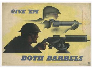 Kunstdruck Give em both Barrels Jean Carlu 1941 Krieg Soldaten Kunstdruck Werbung
